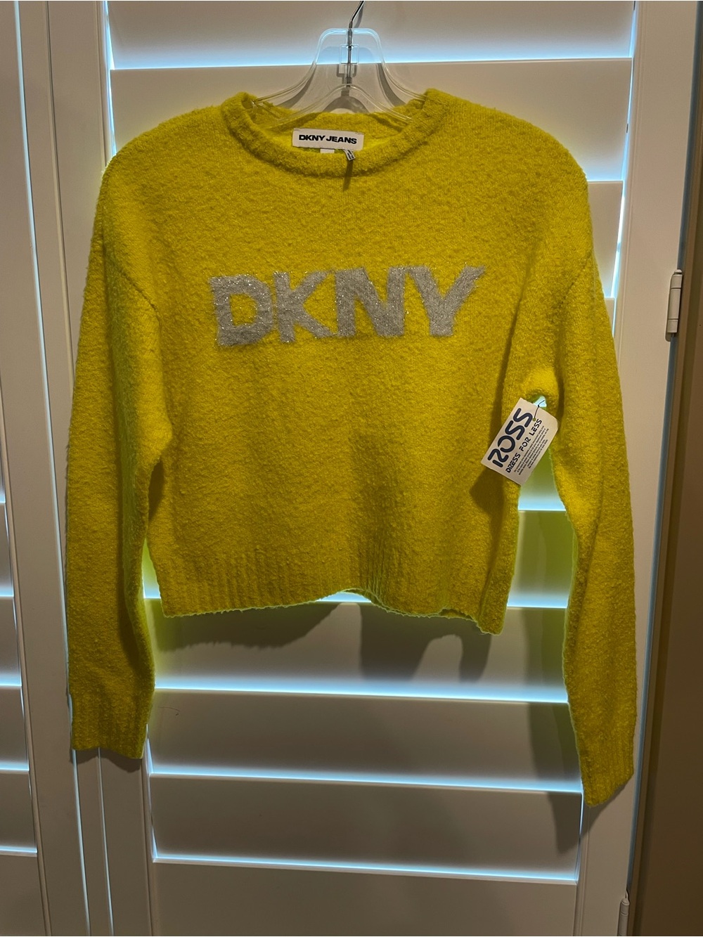DKNY Bright Yellow Logo Cropped Crew Neck Sweater